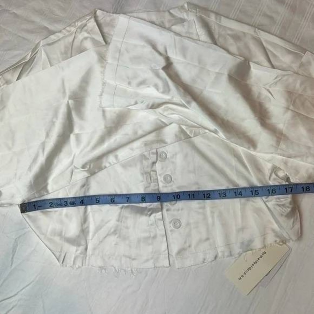 Commense White Satin Bell Sleeve Crop Top & Wrap Mini Skirt Set Size M - Picture 5 of 10